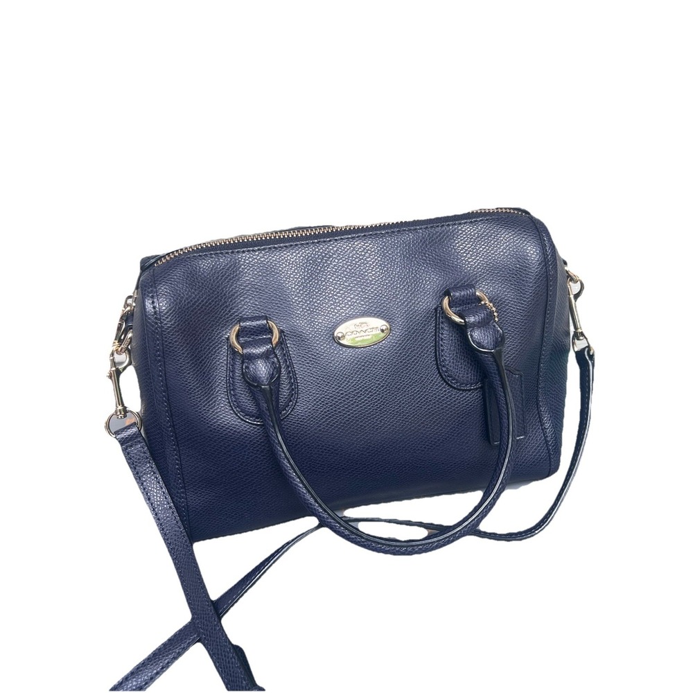 Coach Navy Blue Crossgrain Leather Mini Satchel Crossbody Purse Zip Top - Picture 10 of 16
